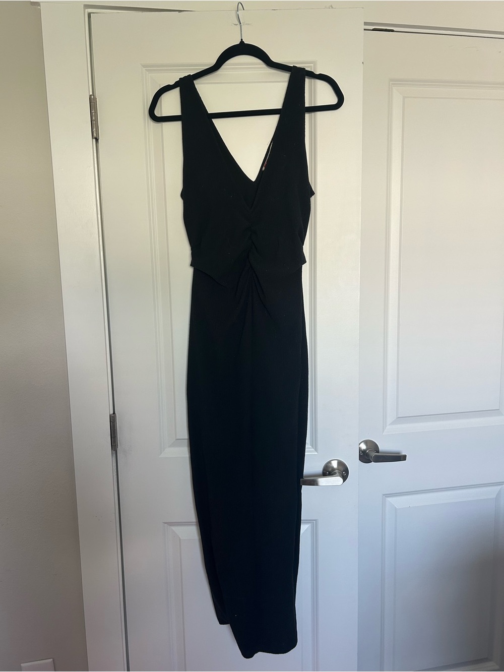 Free People Black V-Neck Midi Twist-Front Dress